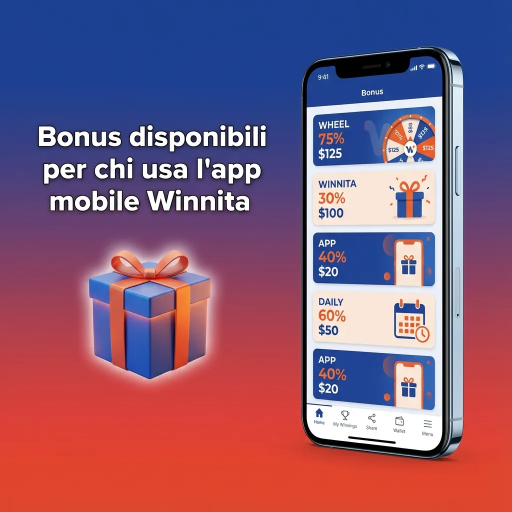 Schermata app mobile Winnita con bonus di benvenuto fino a 1.500 € + 300 giri gratis e offerte scommesse sportive