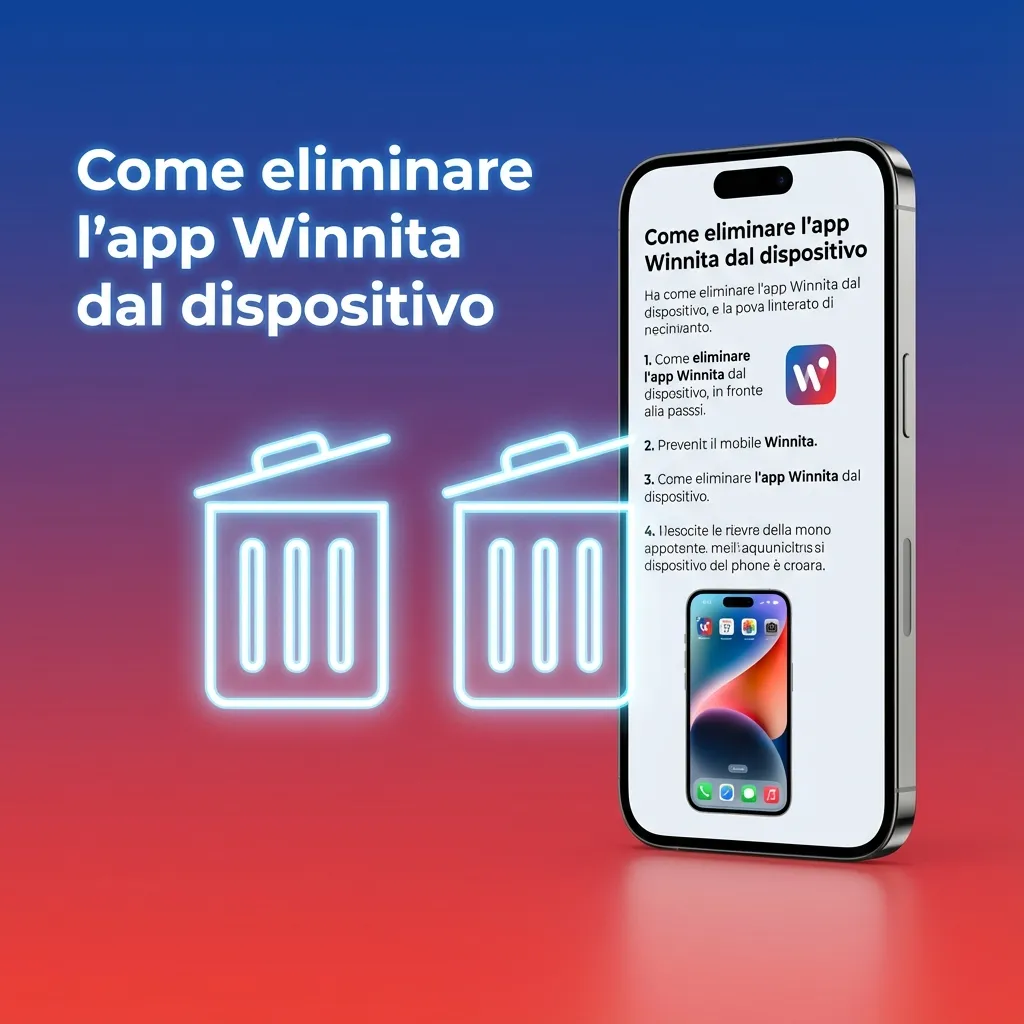 Schermata smartphone con dita che tengono premuta l’icona Winnita per disinstallare l’app su Android e rimuoverla su iOS