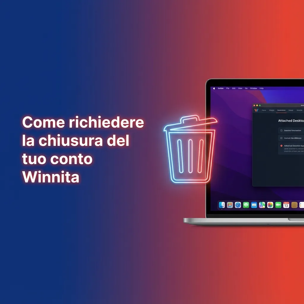 Schermata guida Winnita con passaggi numerati per richiedere chiusura conto gioco e prelievo del saldo disponibile.