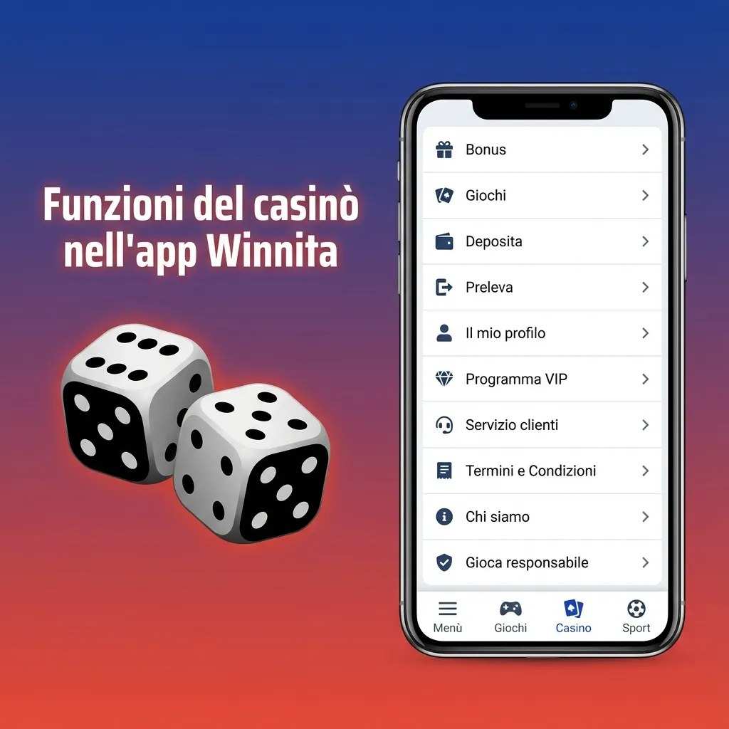 Schermata app Winnita con sezione casinò, slot popolari, tavoli live, provider noti e promozioni con bonus e giri gratis