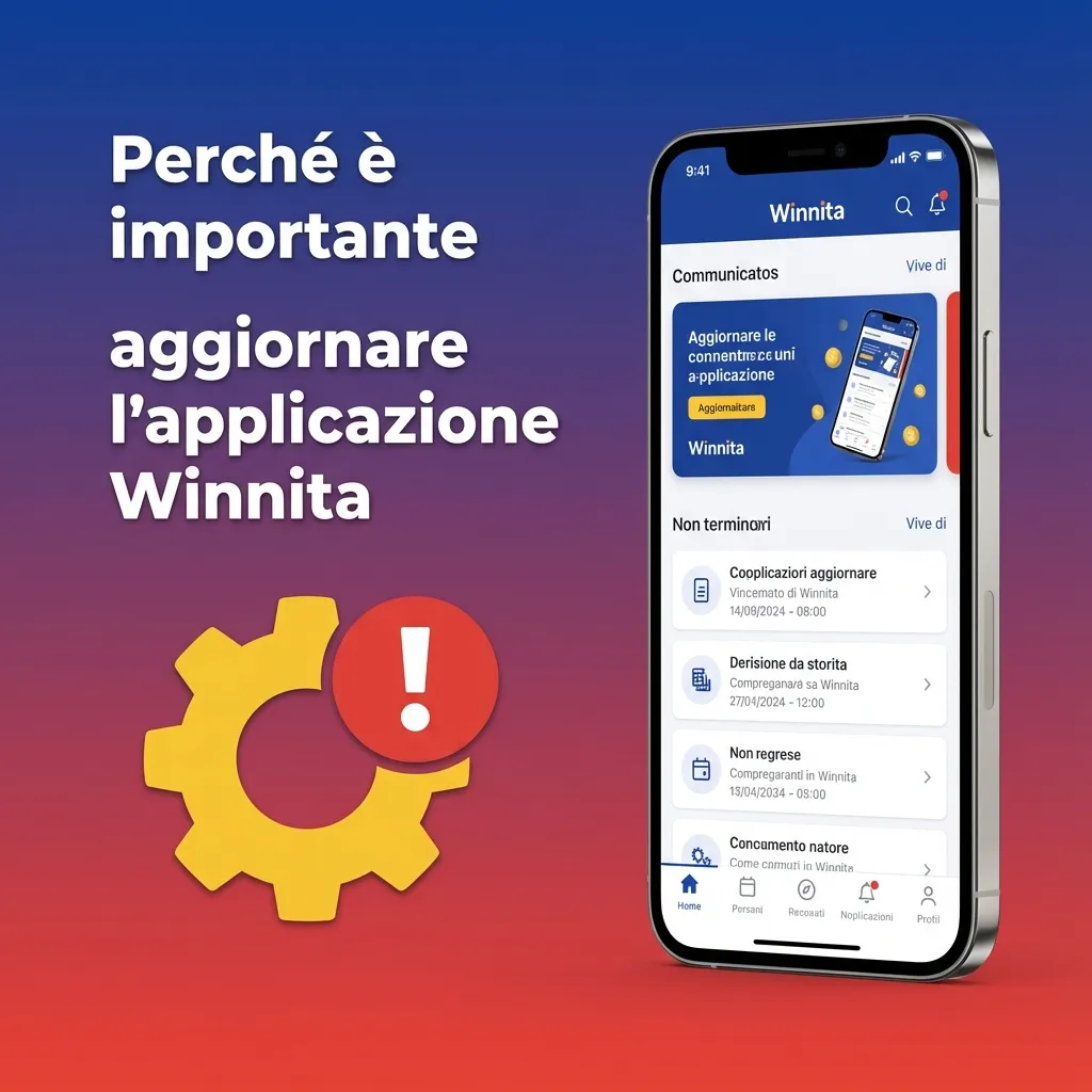 Illustrazione di uno smartphone con l’app Winnita che si aggiorna, simboli di sicurezza, velocità e nuove funzioni di gioco