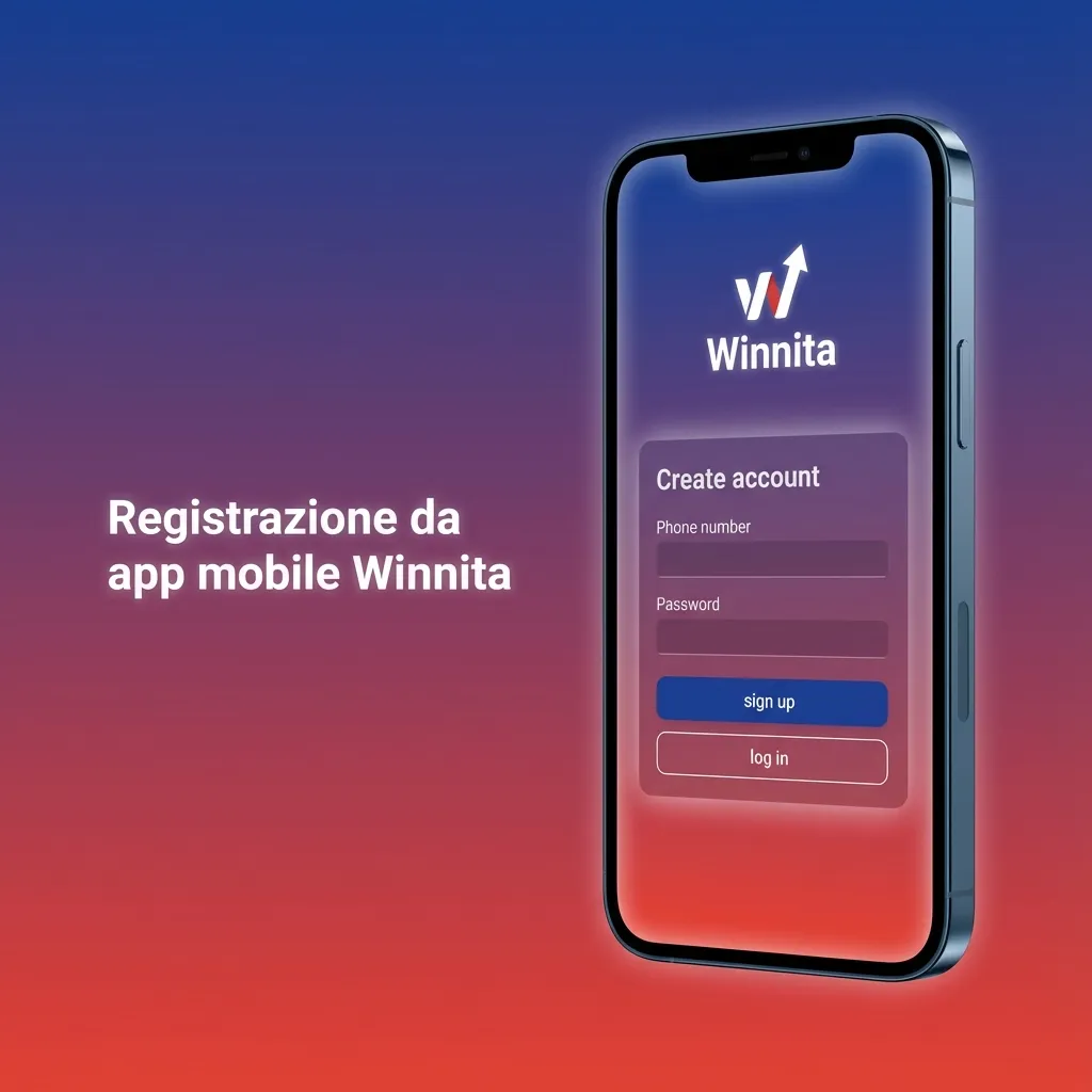 Schermata dell’app Winnita su smartphone che mostra i passaggi di registrazione e accesso al conto di gioco da mobile