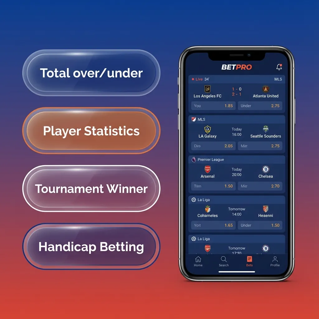 Schermata app Winnita che mostra diverse tipologie di scommesse: singola, multipla, sistema, live e antepost