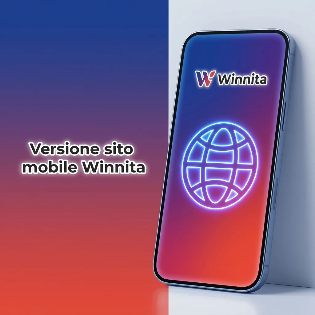 Schermata del sito mobile Winnita su smartphone, con sezioni scommesse, casinò, slot e gestione conto senza app.
