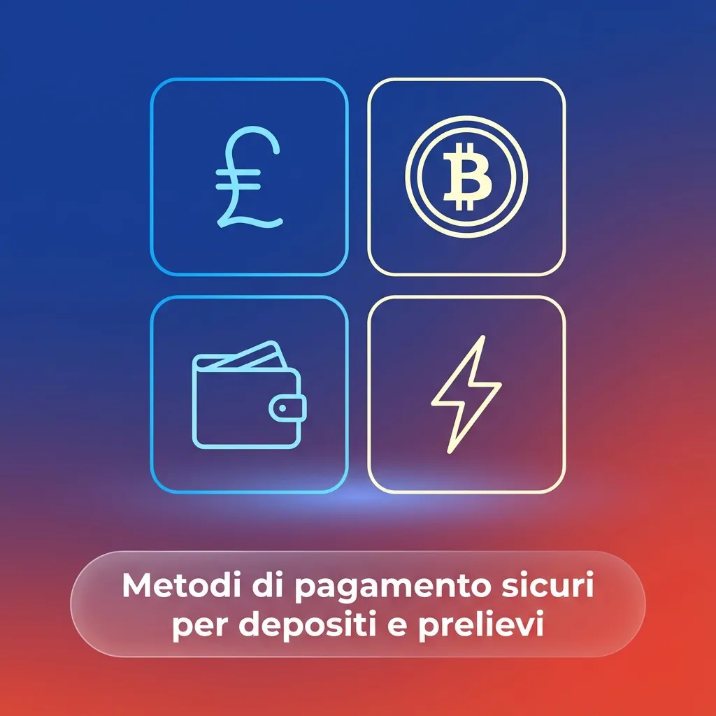 Icone di carte, wallet, bonifico e criptovalute su sfondo sicuro per depositi e prelievi protetti