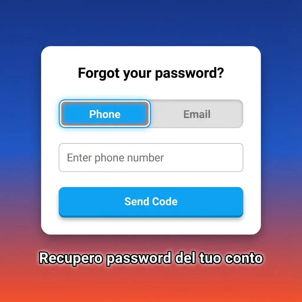 Schermata di recupero password con passaggi numerati e icone email e SMS per reimpostare l’accesso all’account