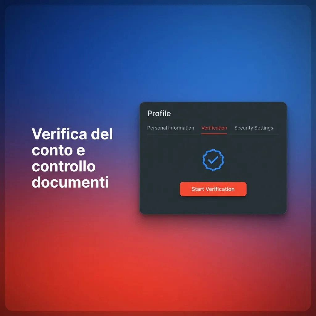 Illustrazione di una schermata online con icone di documento, carta d’identità e spunta verde per verifica conto e sicurezza